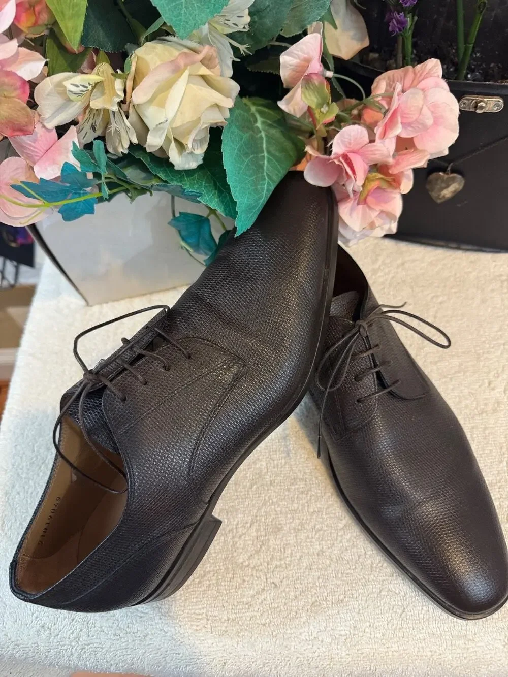 HUGO BOSS BROWN TEXTURE LEATHER SHOE OXFORD 8.5 (800THRIFTY)